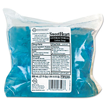 Sweetheart&#174; Antibacterial Soap, Trans Blue, Pleasant Scent, 800mL Refill, 12/Carton