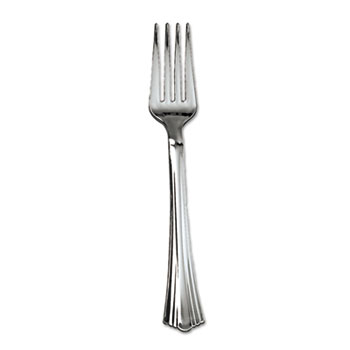WNA Heavyweight Plastic Forks, Reflections Design, Silver, 600/Carton