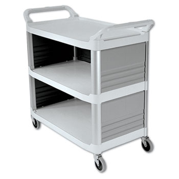 Rubbermaid Commercial Xtra Utility Cart, 300-lb Cap, Three-Shelf, 20w x 40-5/8d x 37-4/5h, Off-White