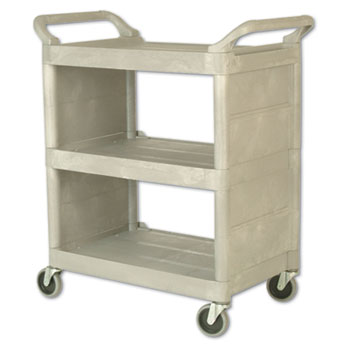 Rubbermaid Commercial Utility Cart, 300-lb Cap, Three-Shelf, 32w x 18d x 37-1/2h, Platinum