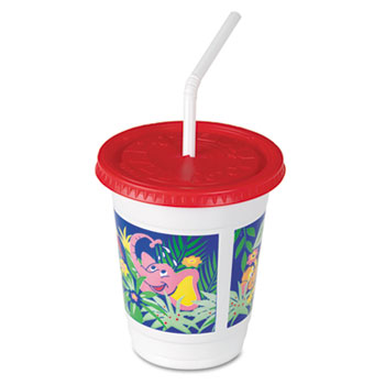 SOLO&#174; Cup Company Plastic Kids&#39; Cups with Lids/Straws, 12 oz., Jungle Print, 250/CS