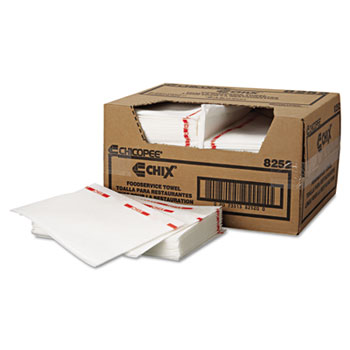 Chix&#174; Food Service Towels, 13 x 21, Cotton, White/Red, 150/Carton