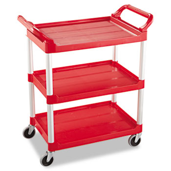 Rubbermaid Commercial Service Cart, 200-lb Cap, Three-Shelf, 18-5/8w x 33-5/8d x 37-3/4h, Red