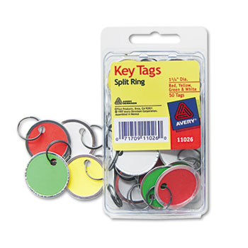 Avery Key Tags, Split Ring, Assorted Colors, 1 1/4&quot; Diameter, 50/PK