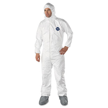 DuPont&#174; Tyvek Elastic-Cuff Hooded Coveralls w/Boots, White, X-Large, 25/Carton