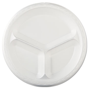 Genpak&#174; Elite Laminated Foam Dinnerware, Plate, 3-Comp, 10 1/4&quot; dia, White, 500/Carton