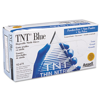 AnsellPro TNT Disposable Nitrile Gloves, Non-powdered, Blue, Large, 100/Box