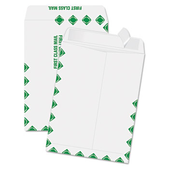 Quality Park™ Redi-Strip Catalog Envelope, 9 x 12, First Class Border, White, 100/Box