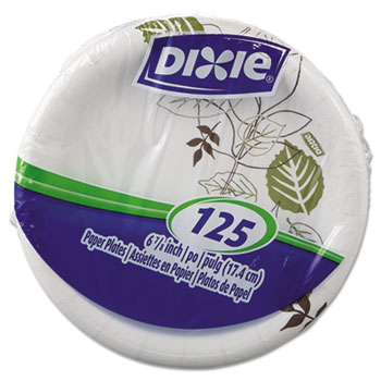 Dixie&#174; Pathways Soak-Proof Shield Medium Weight Paper Plates, 6-7/8&quot;, Green/Burgundy, 125/PK