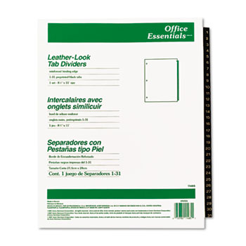 Office Essentials™ Black Leather Preprinted Tab Dividers, 1-31 Tab