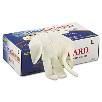 Memphis SensaGuard Industrial Grade Chlorinated Disposable Gloves, White, Large, 100/Box