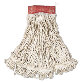 Rubbermaid&#174; Commercial Web Foot Wet Mop, Cotton/Synthetic, White, Large, 5&quot; Red Headband, 6/CT