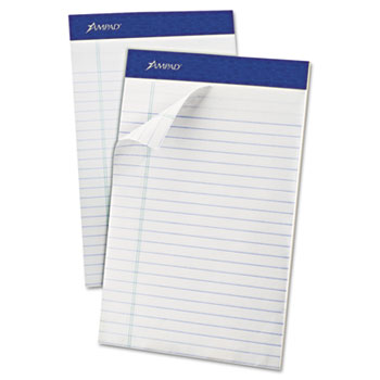 Ampad™ Recycled Writing Pads, Jr. Legal/Margin Rule, 5 x 8, White, 50 Sheets, Dozen
