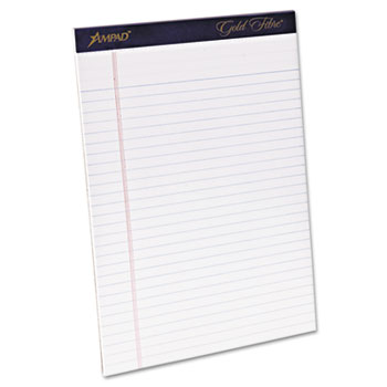 Ampad™ Gold Fibre Writing Pads, Legal/Legal Rule, Ltr, White, 4 50-Sheet Pads/Pack