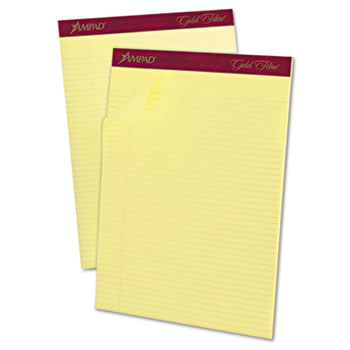 Ampad™ Gold Fibre Pads, 8 1/2 x 11 3/4, Canary, Narrow Ruled, 50 Sheets, Dozen
