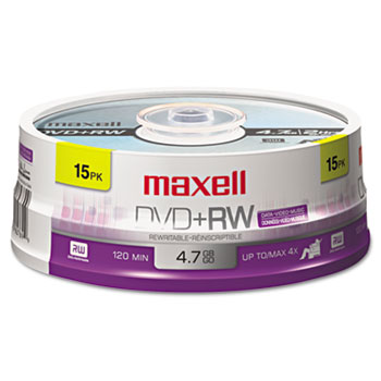 Maxell&#174; DVD+RW Discs, 4.7GB, 4x, Spindle, Silver, 15/Pack