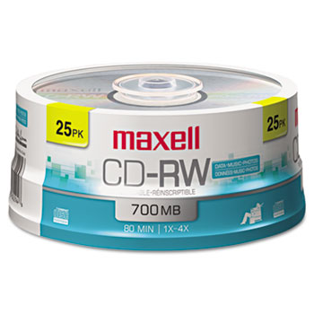Maxell&#174; CD-RW Discs, 700MB/80min, 4x, Spindle, Silver, 25/Pack