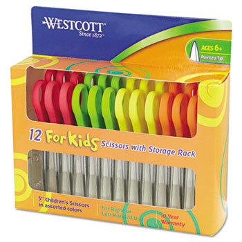 Westcott&#174; Kids Scissors, 5&quot; Pointed, Assorted, 12/Pack