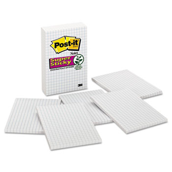 Post-it&#174; Notes Super Sticky, Grid Notes, 4 x 6, White, 50-Sheet, 6/Pack