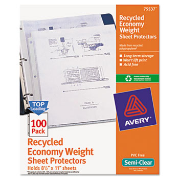 Avery Economy Semi-Clear Recycled Sheet Protectors, Acid-Free, 100/BX