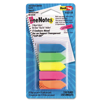 Redi-Tag&#174; SeeNotes Transparent-Film Arrow Page Flags, Assorted Colors, 50/Pad, 5 Pads