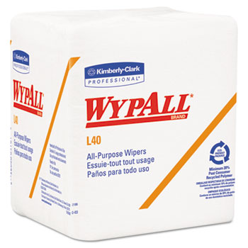 WypAll L40 Wipers, Quarterfold, 13 x 12-1/2, White