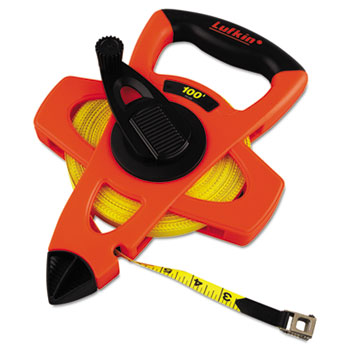 Lufkin Engineer Hi-Viz Fiberglass Measuring Tape, 1/2&quot;x100ft, Yellow Blade, Orange Case