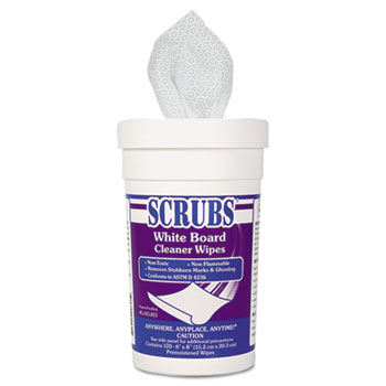 SCRUBS White Board Cleaner Wipes, Cloth, 8 x 6, White, 120/Canister