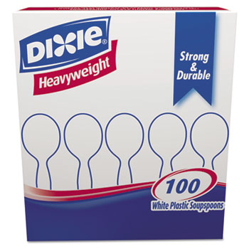 Dixie&#174; Plastic Cutlery, Heavyweight Soup Spoons, White, 100/Box, 10 Boxes/CT