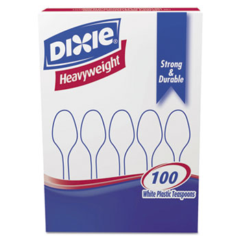 Dixie&#174; Plastic Cutlery, Heavyweight Teaspoons, White, 100/Box, 10 Boxes/CT