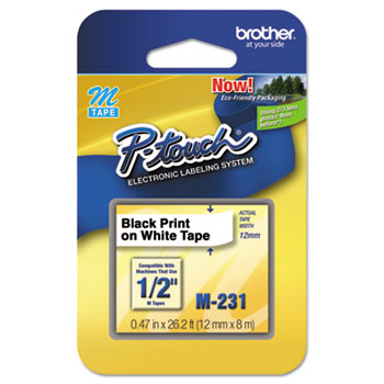 Brother P-Touch&#174; M Series Tape Cartridge for P-Touch Labelers, 1/2w, Black on White