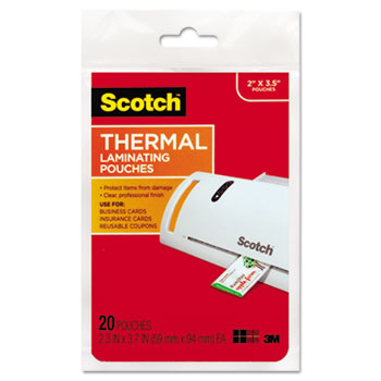 Scotch™ Business Card Size Thermal Laminating Pouches, 5 mil, 3 3/4 x 2 3/8, 20/Pack