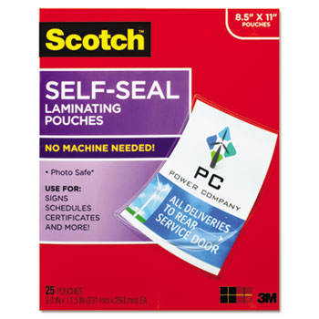 Scotch™ Self-Sealing Laminating Pouches, 9.5 mil, 9 3/10 x 11 4/5, 25/Pack