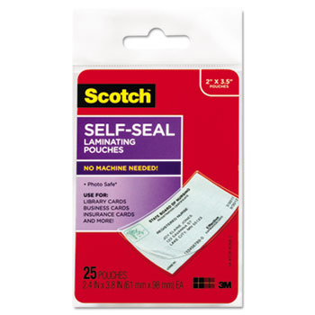 Scotch™ Self-Sealing Laminating Pouches, 9.5 mil, 2 7/16 x 3 7/8, Business Card Size, 25