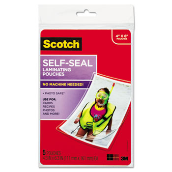 Scotch™ Self-Sealing Laminating Pouches, 9.5 mil, 4 3/8 x 6 3/8, Photo Size, 5/Pack