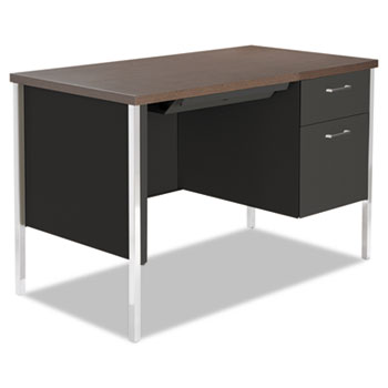 Alera Single Pedestal Steel Desk, Metal Desk, 45-1/4w x 24d x 29-1/2h, Walnut/Black
