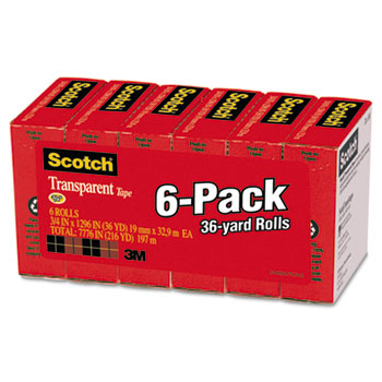 6 Boxes/Pack - 1 Pack 3/4 in x 1296 in Scotch Transparent Tape 600-6PK 