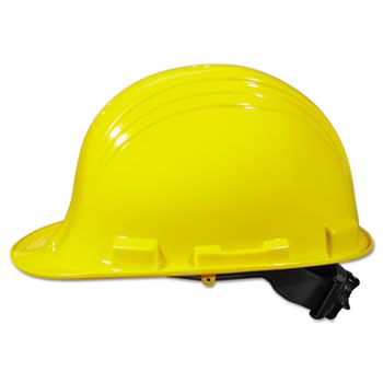 North Safety A-Safe Peak Hard Hat, Yellow, Ratchet 4-Point Suspension