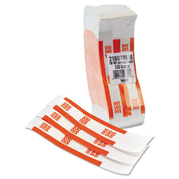 MMF Industries™ Self-Adhesive Currency Straps, Orange, $50 in Dollar Bills, 1000 Bands/Pack