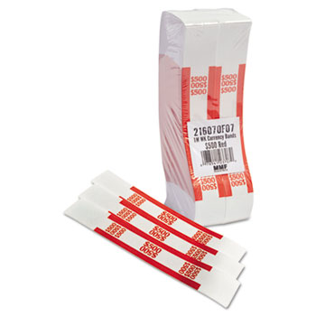 MMF Industries™ Self-Adhesive Currency Straps, Red, $500 in $5 Bills, 1000 Bands/Pack