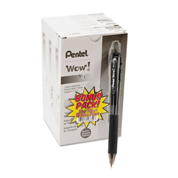 Pentel&#174; WOW! Retractable Ballpoint Pen, 1mm, Black Barrel/Ink, 36/PK