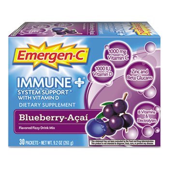 Emergen-C Immune+ Formula, .3oz, Blueberry Acai, 30/Pack
