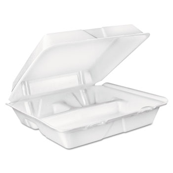 Dart&#174; Large Foam Carryout, Food Container, 3-Compartment, White, 9-2/5x9x3