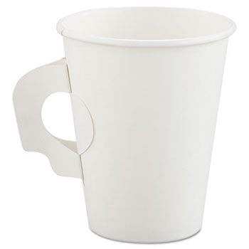 SOLO Cup Company Polycoated Hot Paper Cups with Handles, 8 oz, White