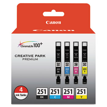 Canon&#174; 6513B004 (CLI-251) ChromaLife100+ Ink, Black/Cyan/Magenta/Yellow, 4/PK
