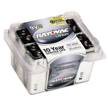 Rayovac Lithium Batteries, 9V, 8/Pack