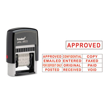 Trodat&#174; Self-Inking Stamps, 12-Message, Self-Inking, 1 1/4 x 3/8, Red