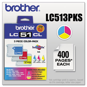 Brother LC513PKS Innobella Ink, Cyan/Magenta/Yellow, 3/PK