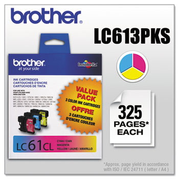 Brother LC613PKS Innobella Ink, Cyan/Magenta/Yellow, 3/PK
