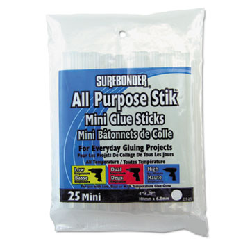 Surebonder Hot Melt Mini Glue Sticks, All Temps, 25/PK